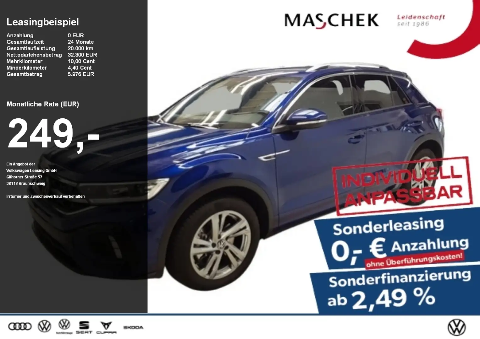 Volkswagen T-Roc R-Line 2.0 TDI DSG 5J Garantie Matrix Massage Navi Blau - 1