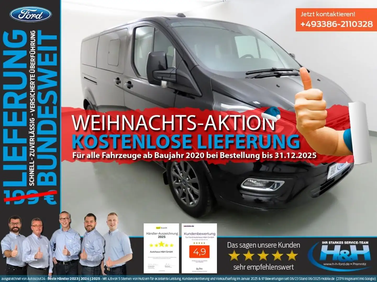 Ford Tourneo Custom 2.0 320 L2 Titanium X Xenon+AHK Noir - 1