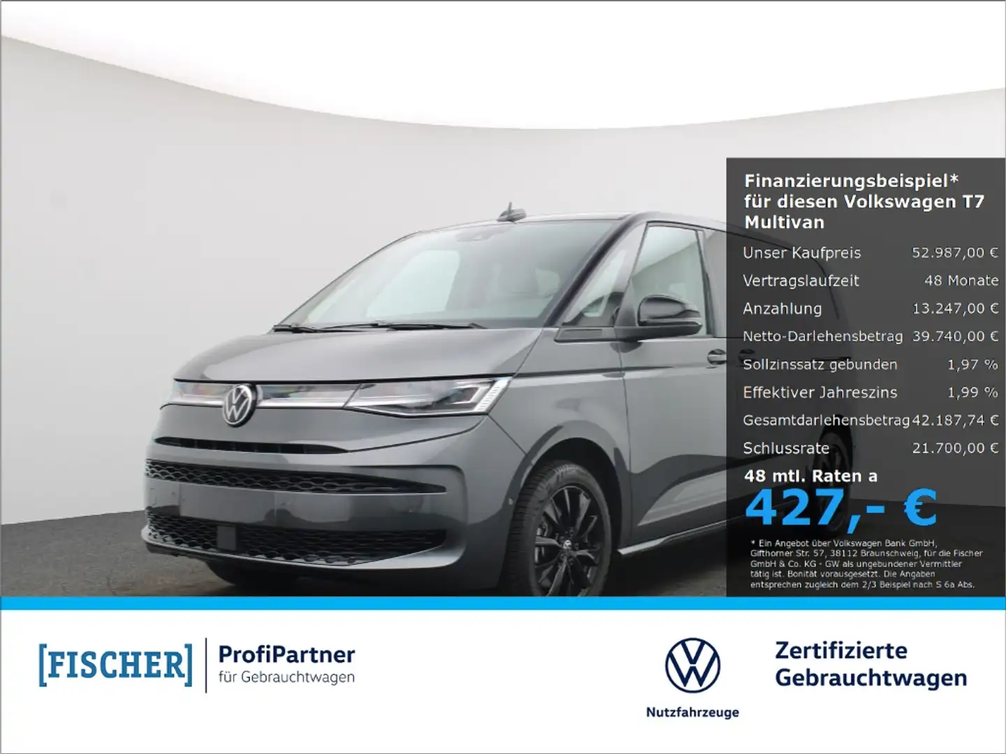 Volkswagen T7 Multivan Edition 2.0TSI Matrix AHK Rear View ACC Panoramada Grau - 1