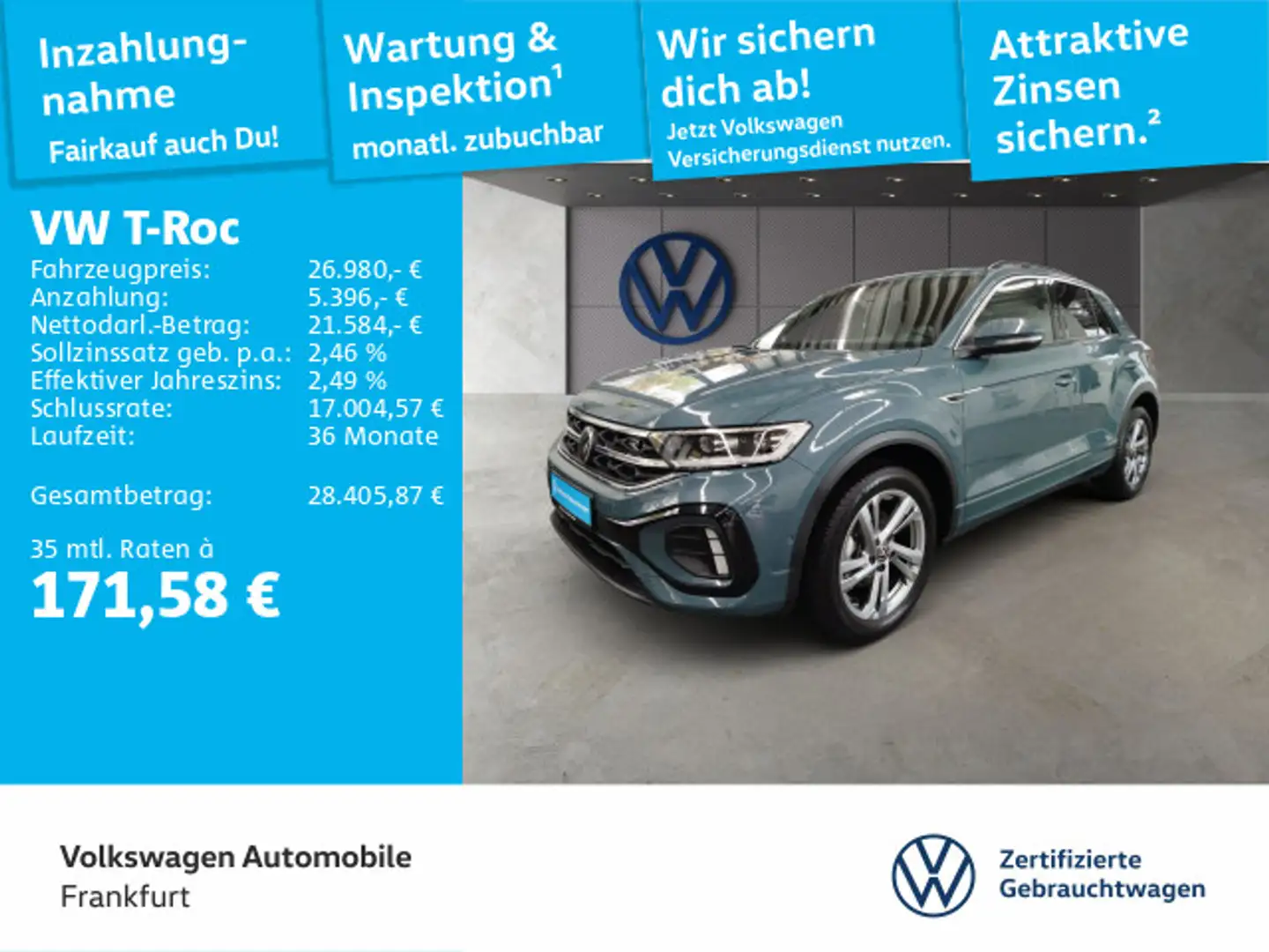 Volkswagen T-Roc 1.0 TSI R-Line Navi LEDPlus DAB+ FrontAssi Blau - 1