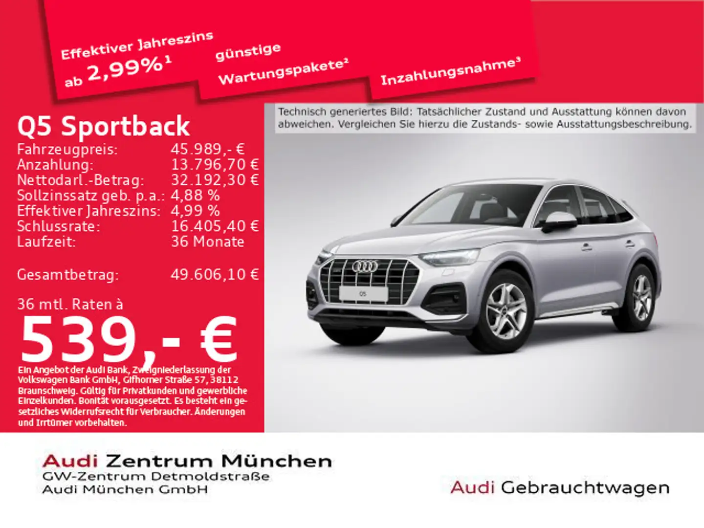 Audi Q5 45 TFSI S tronic qu. advanced StdHz Silber - 1