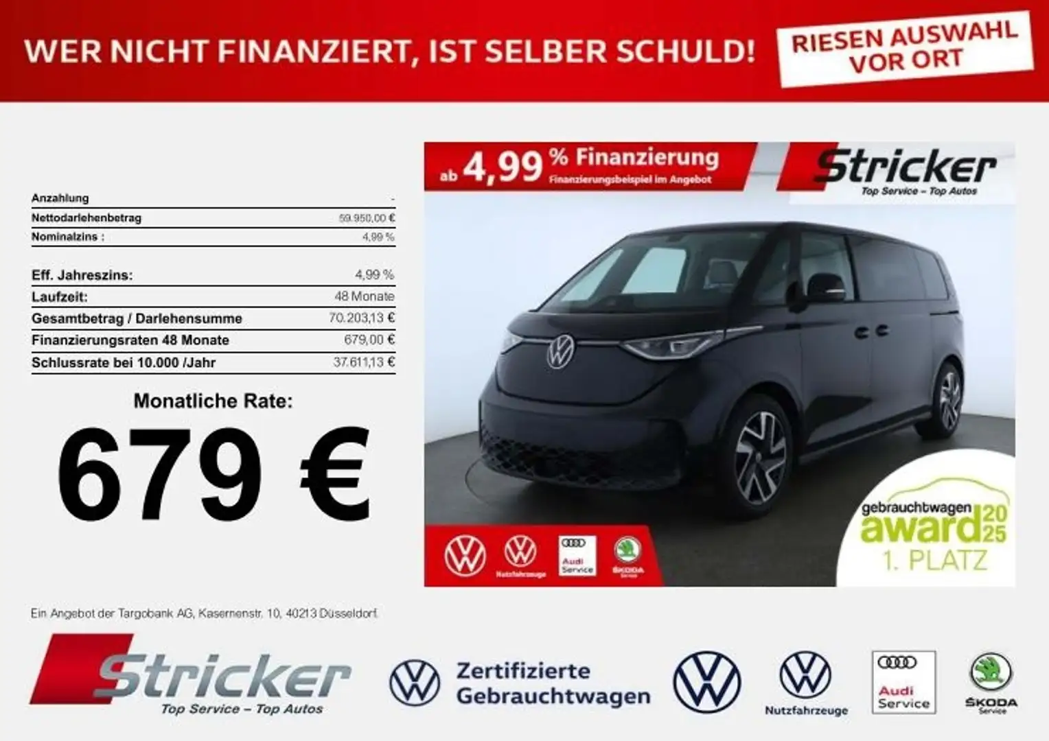 Volkswagen ID. Buzz Pro LR 210/86 679,-ohne Anzahlung 7-Sitzer IQ.Lig Schwarz - 1