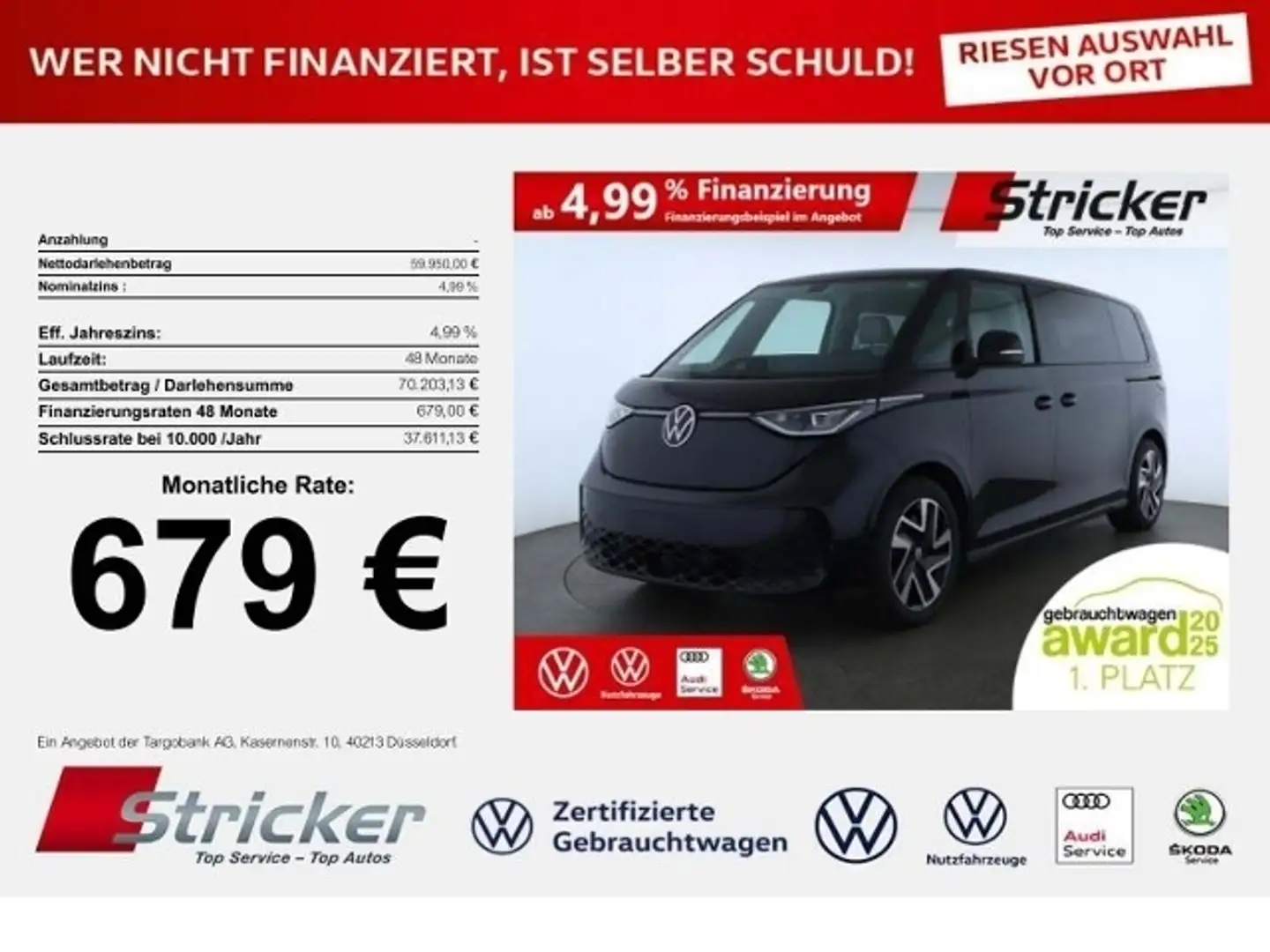 Volkswagen ID. Buzz Pro LR 210/86 679,-ohne Anzahlung 7-Sitzer IQ.Lig Schwarz - 1