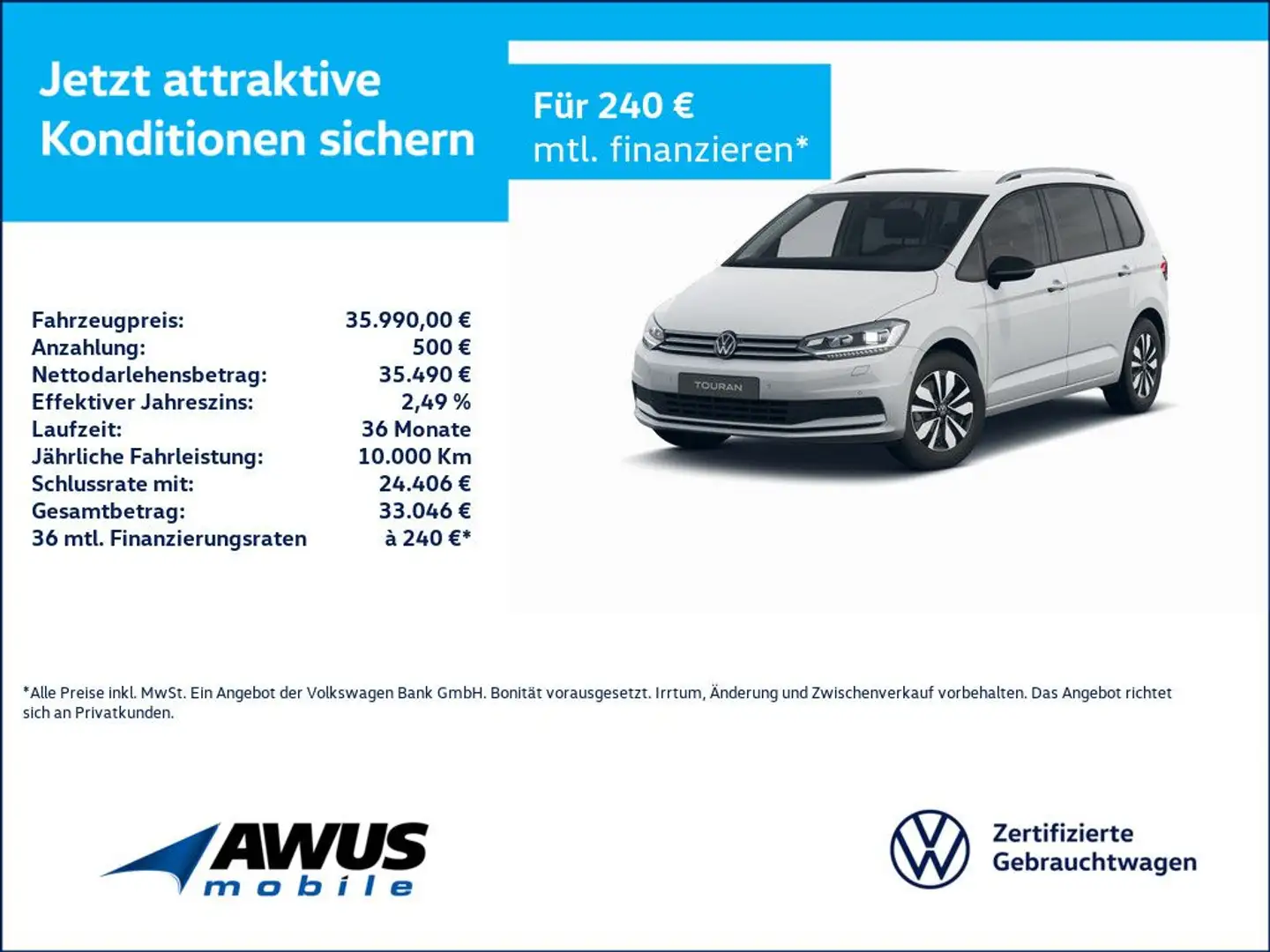 Volkswagen Touran 1.5TSI DSG Goal AHK Weiß - 1