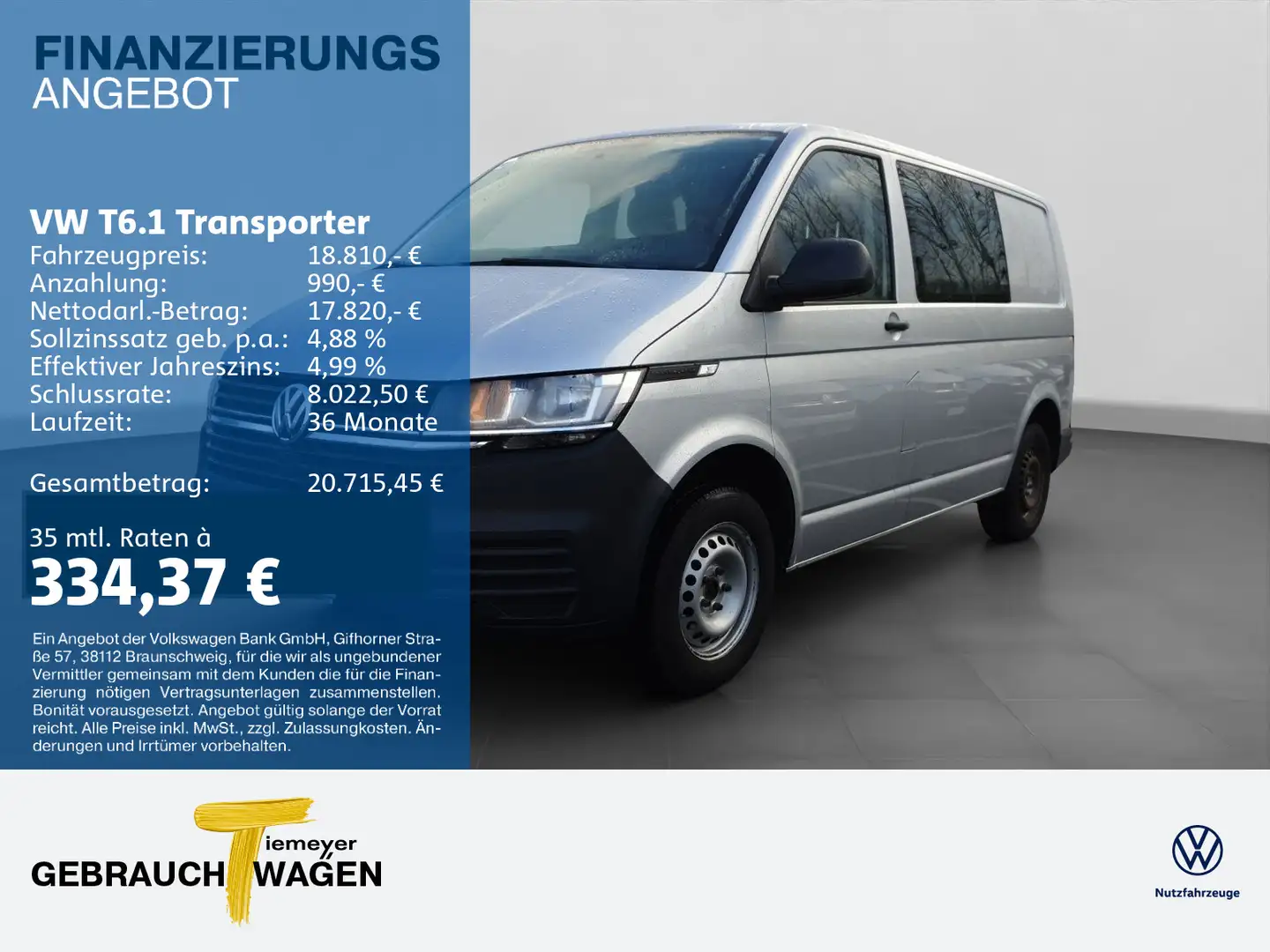 Volkswagen T6.1 Transporter T6.1 Kasten PLUS 6-SITZE KUNSTLEDER DAB+ 3.00T Argent - 1