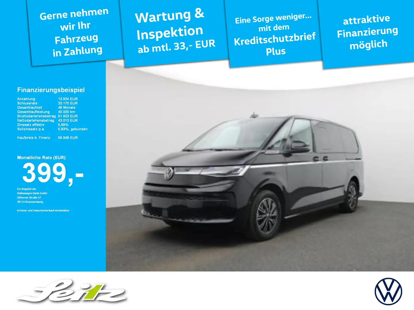 Volkswagen T7 Multivan 2.0 TDI LÜ Style *7-SITZER*AHK*MATRIX*KAMERA* Schwarz - 1