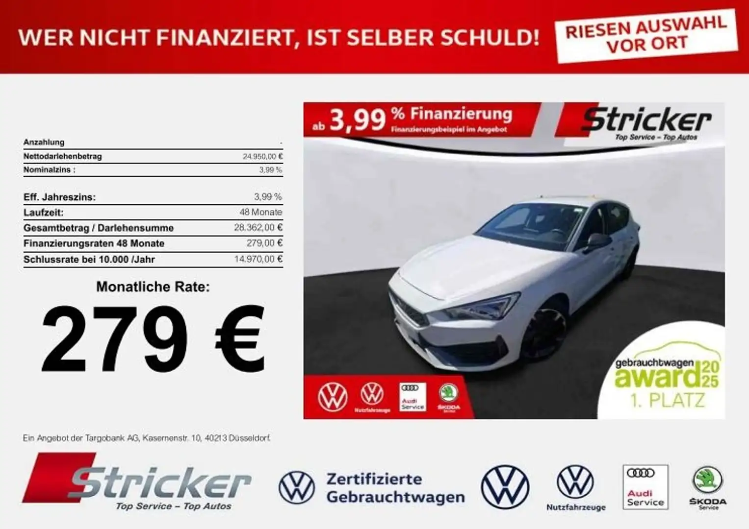 CUPRA Leon 1.5eTSI DSG 279,-ohne Anzahlung Navi Kamera Sitzh Weiß - 2