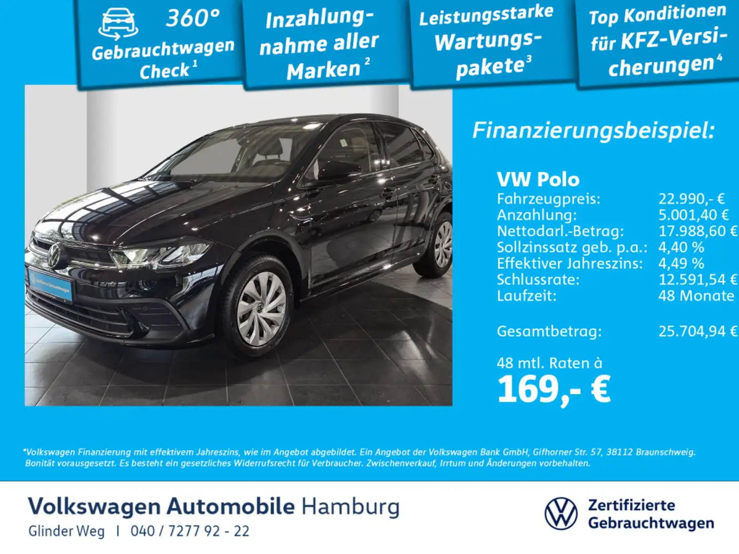Volkswagen Polo 1.0 TSI Navi LED  Ganzjahresreifen Einparkh Schwarz - 1
