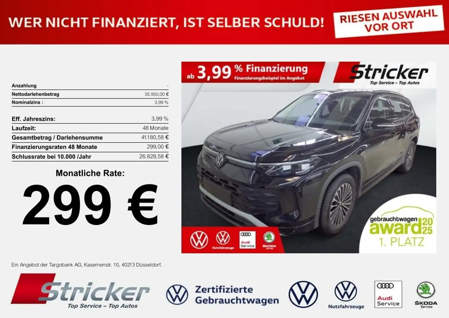 Volkswagen Tayron Life 1.5eTSI DSG 299,-ohne Anzahlung Navi AHK Kam Schwarz - 2