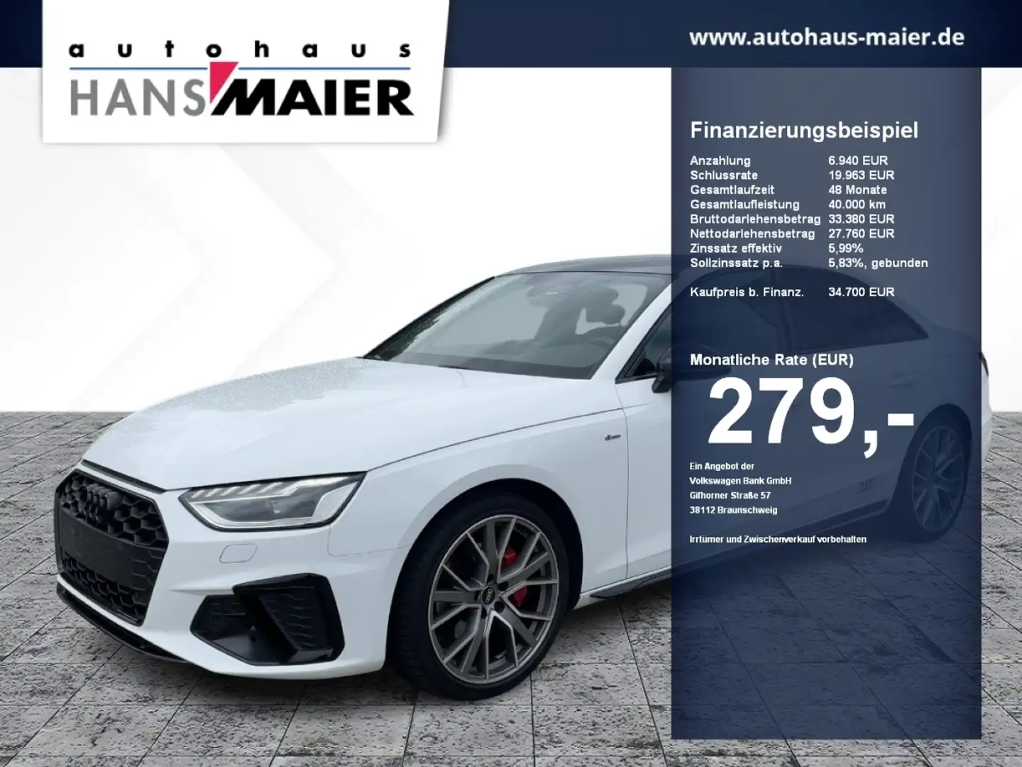 Audi A4 Lim. TFSI quattro S line S tronic Matrix Navi Alb - 1
