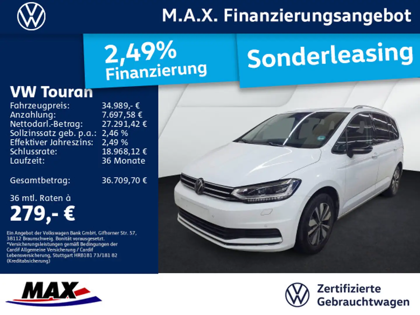 Volkswagen Touran 2.0 TDI DSG GOAL 7-SITZER +IQ.LIGHT+AHK++ Weiß - 1