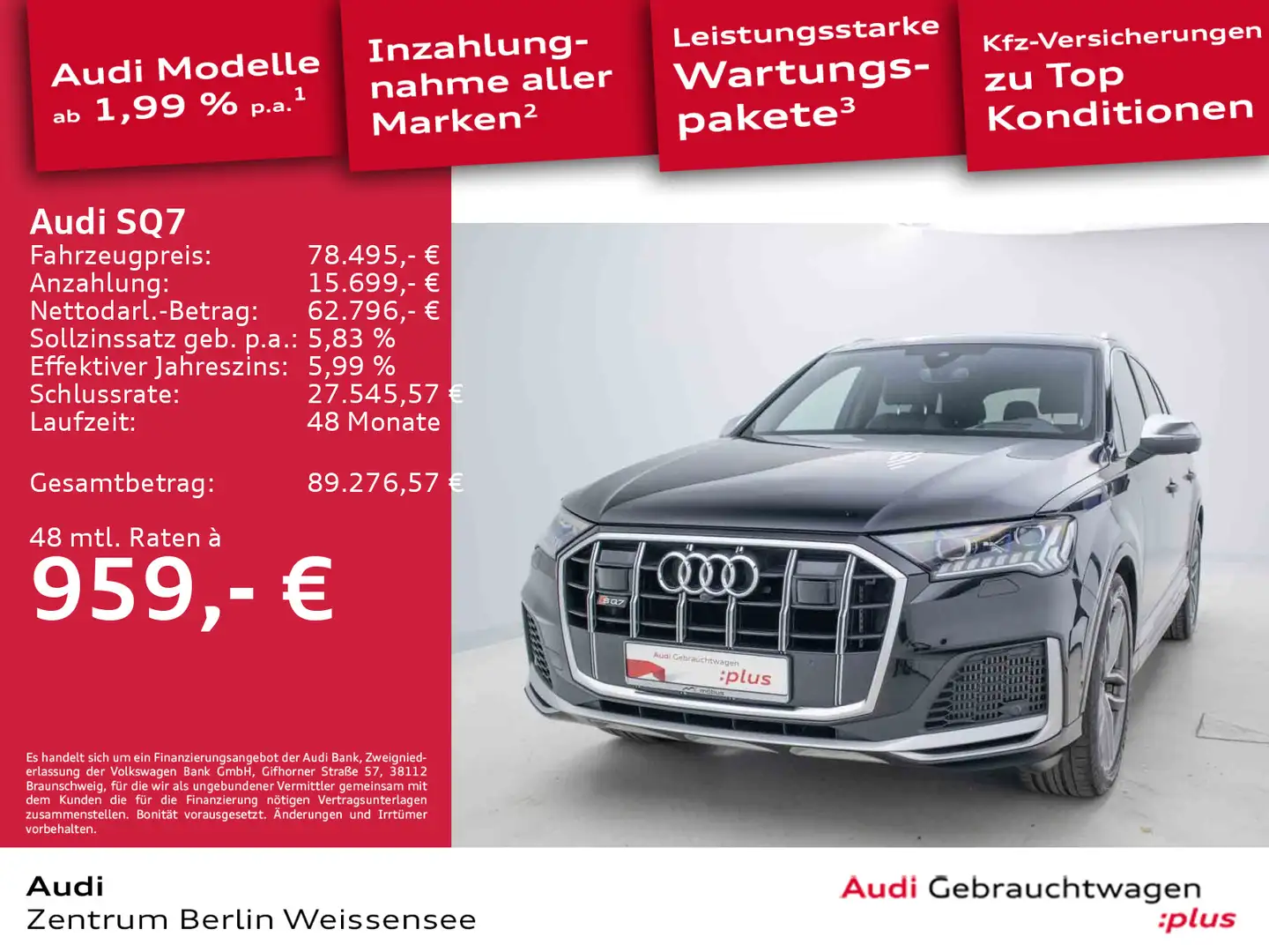 Audi SQ7 4.0 TFSI TIPT*QU*MATRIX*PANO*AHK*B&O*HUD*360 Schwarz - 1