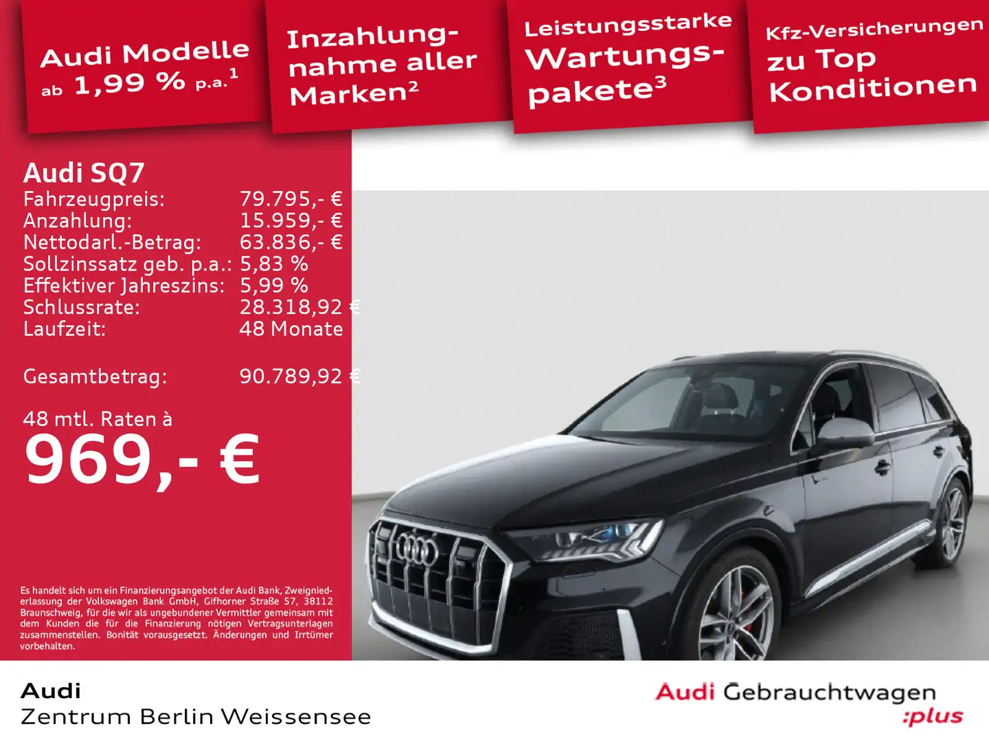 Audi SQ7 4.0 TFSI TIPT*QU*MATRIX*PANO*AHK*B&O*HUD*360 Schwarz - 1