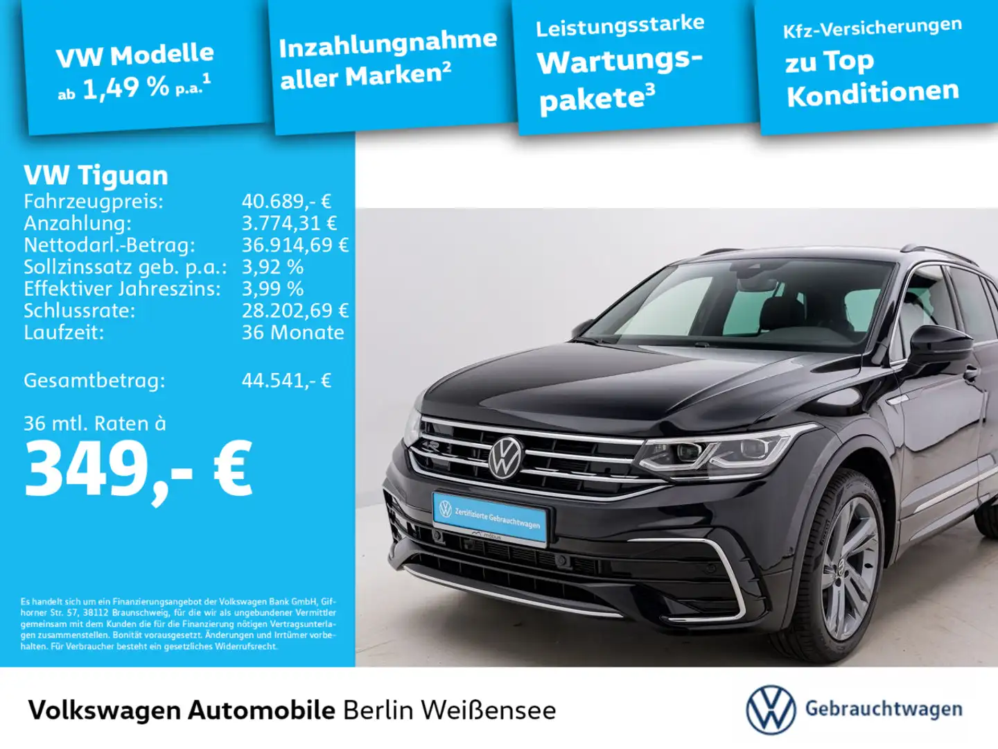 Volkswagen Tiguan 2.0 TDI R-Line 4M*DSG*NAV*IQ.LIGHT*APP*RF Schwarz - 1