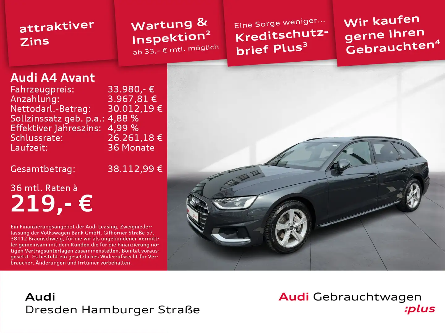 Audi A4 40 TDI Advanced LED Navi AHZV S tronic Grau - 1