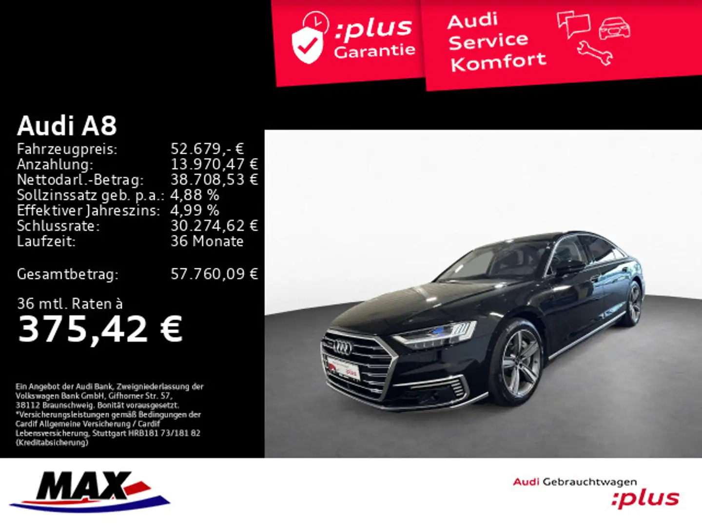 Audi A8 60 TFSI e QUAT HD MATRIX+PANO+LUFT+HUD+REMOTE Schwarz - 1