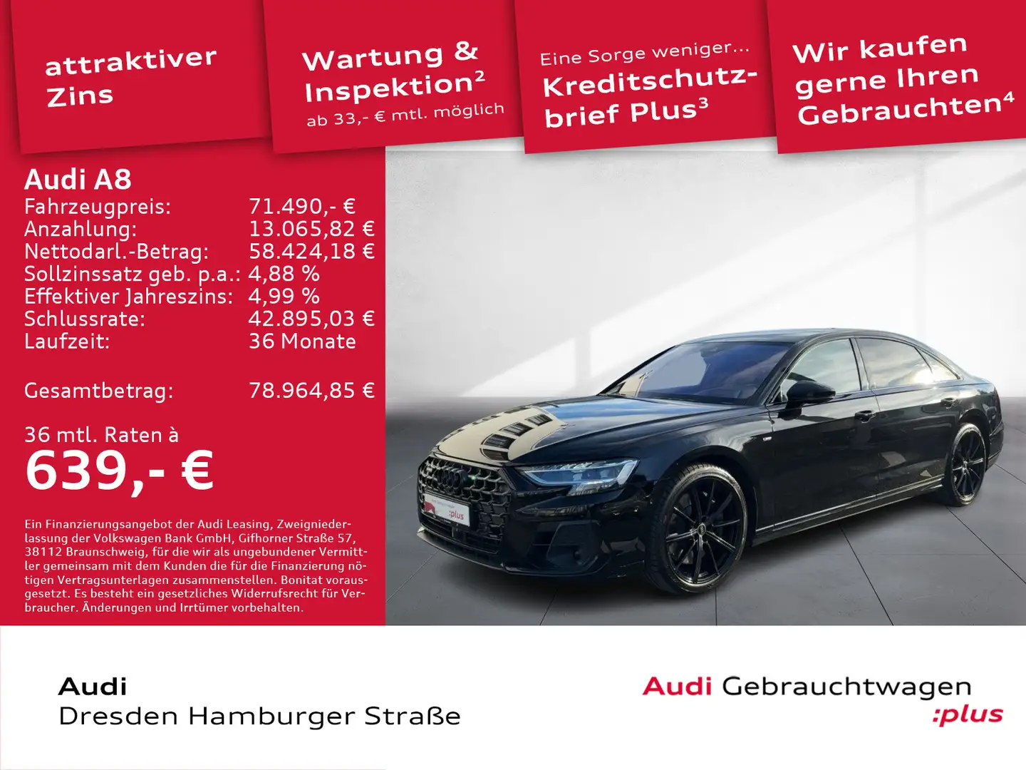 Audi A8 Lang 60 TFSI quattro S line Aktivfahrwerk Schwarz - 1