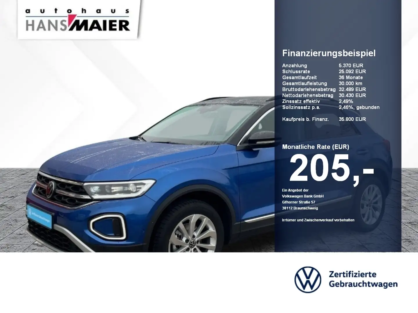 Volkswagen T-Roc Style TSI DSG Navi AHK LED ACC Kam 8fach Blau - 1