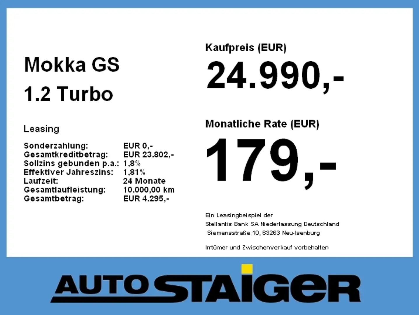 Opel Mokka GS 1.2 Turbo ab 179,- € monatlich Grau - 2