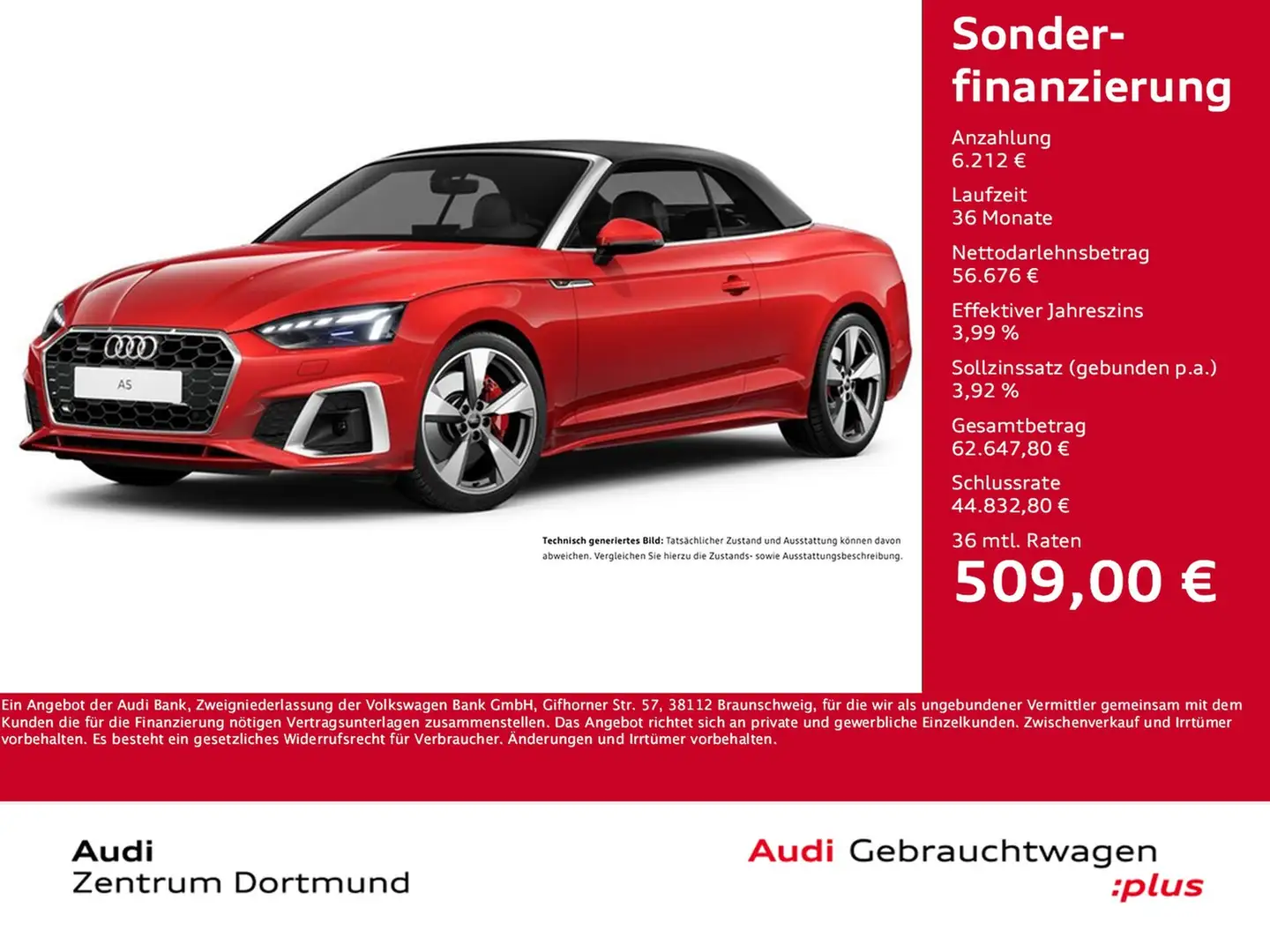 Audi A5 Cabriolet 45 quattro S LINE B&O 360°CAM LM19 Rot - 1
