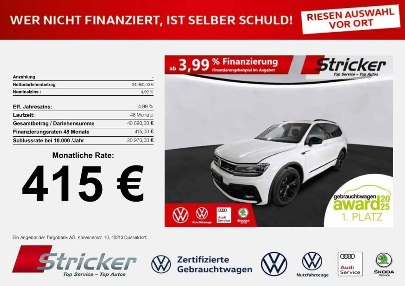 Volkswagen Tiguan Allspace R-Line Black Style 2.0TDI DSG 415,-ohne Anzahlung Weiß - 1