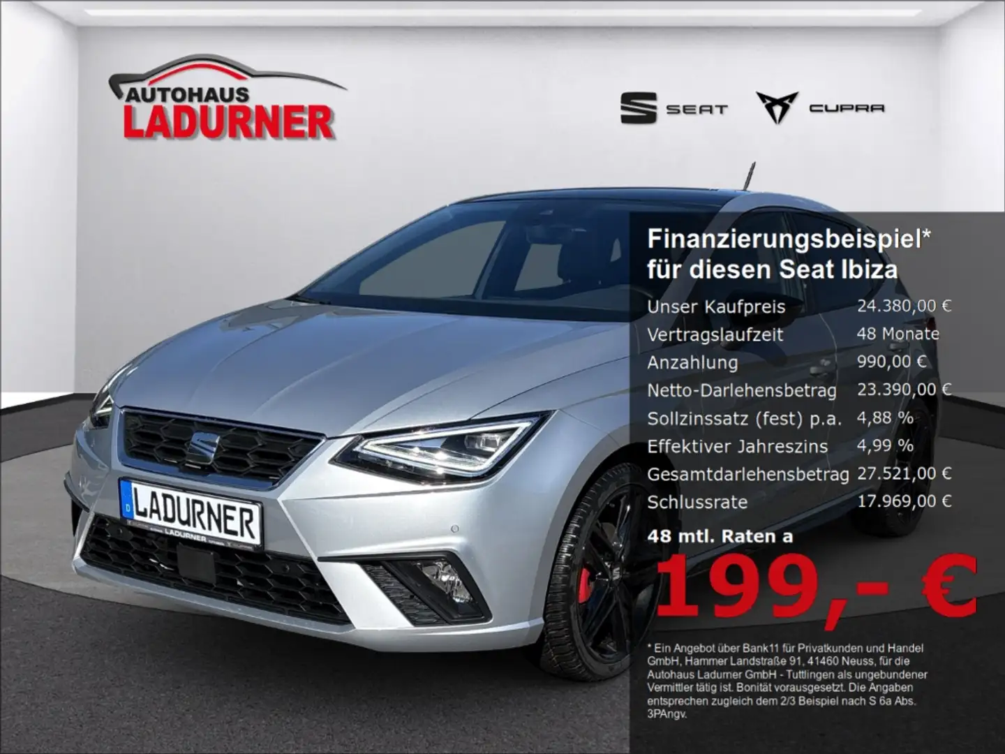SEAT Ibiza 1.0 TSI FR Black Edition*PANO+NAVI* 199€mtl Silber - 1