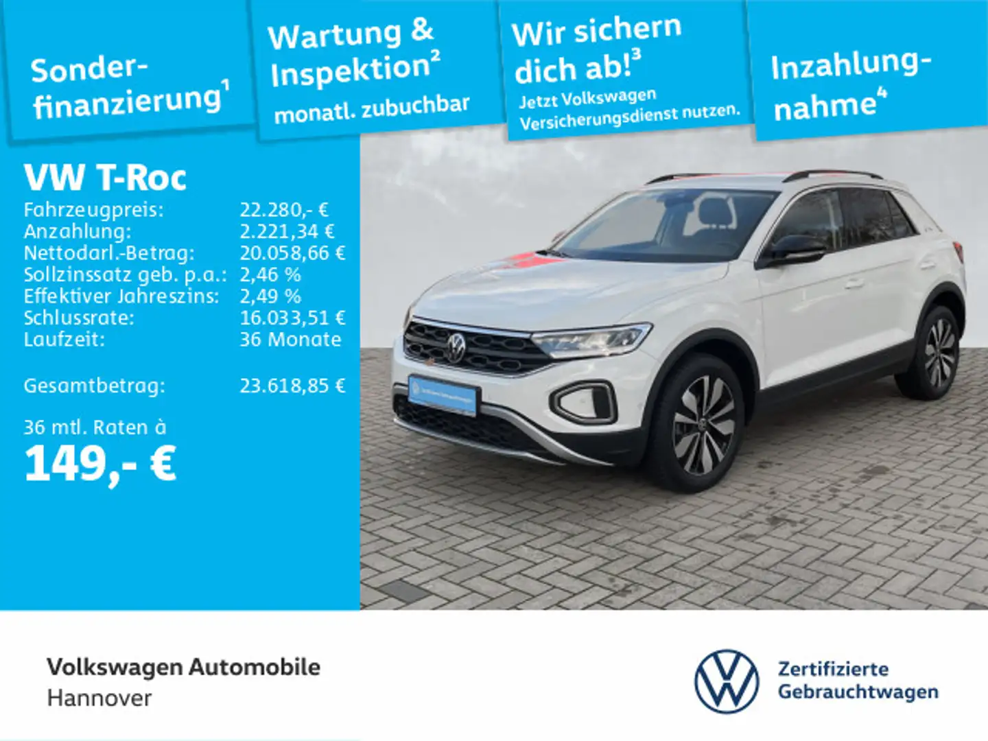 Volkswagen T-Roc 1.0 TSI Goal Navi ACC LED Dig.Cockpit SHZ Weiß - 1