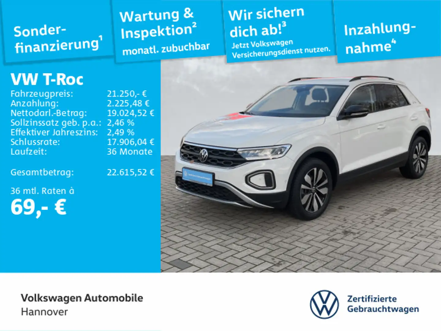 Volkswagen T-Roc 1.0 TSI Goal Navi ACC LED Dig.Cockpit SHZ Weiß - 1