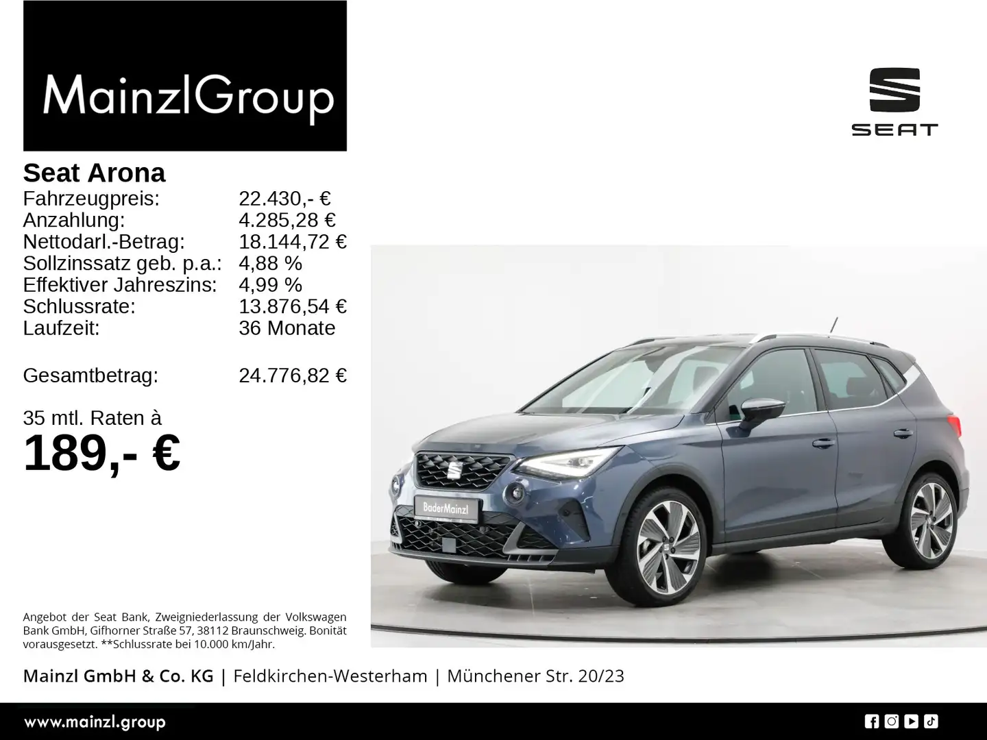 SEAT Arona 1.0 TSI FR Alu Kam. SHZ ACC CarPlay Grau - 1