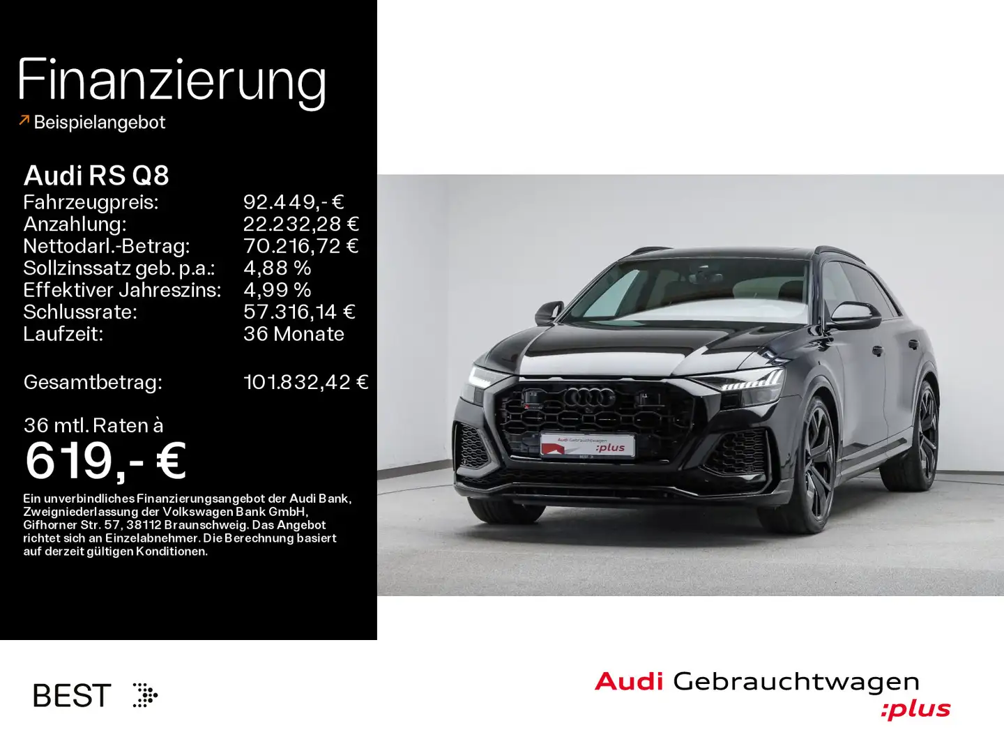 Audi RS Q8 PANO*RS-AGA*305KM/H*KERAMIK*NACHTSICHT*B&O Zwart - 1