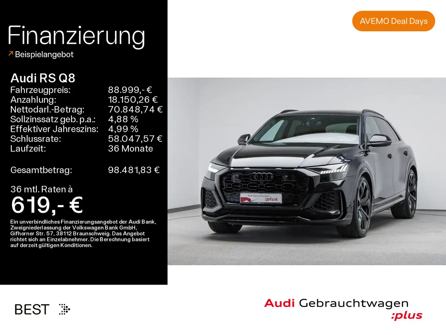 Audi RS Q8 PANO*RS-AGA*305KM/H*KERAMIK*NACHTSICHT*B&O Negru - 1