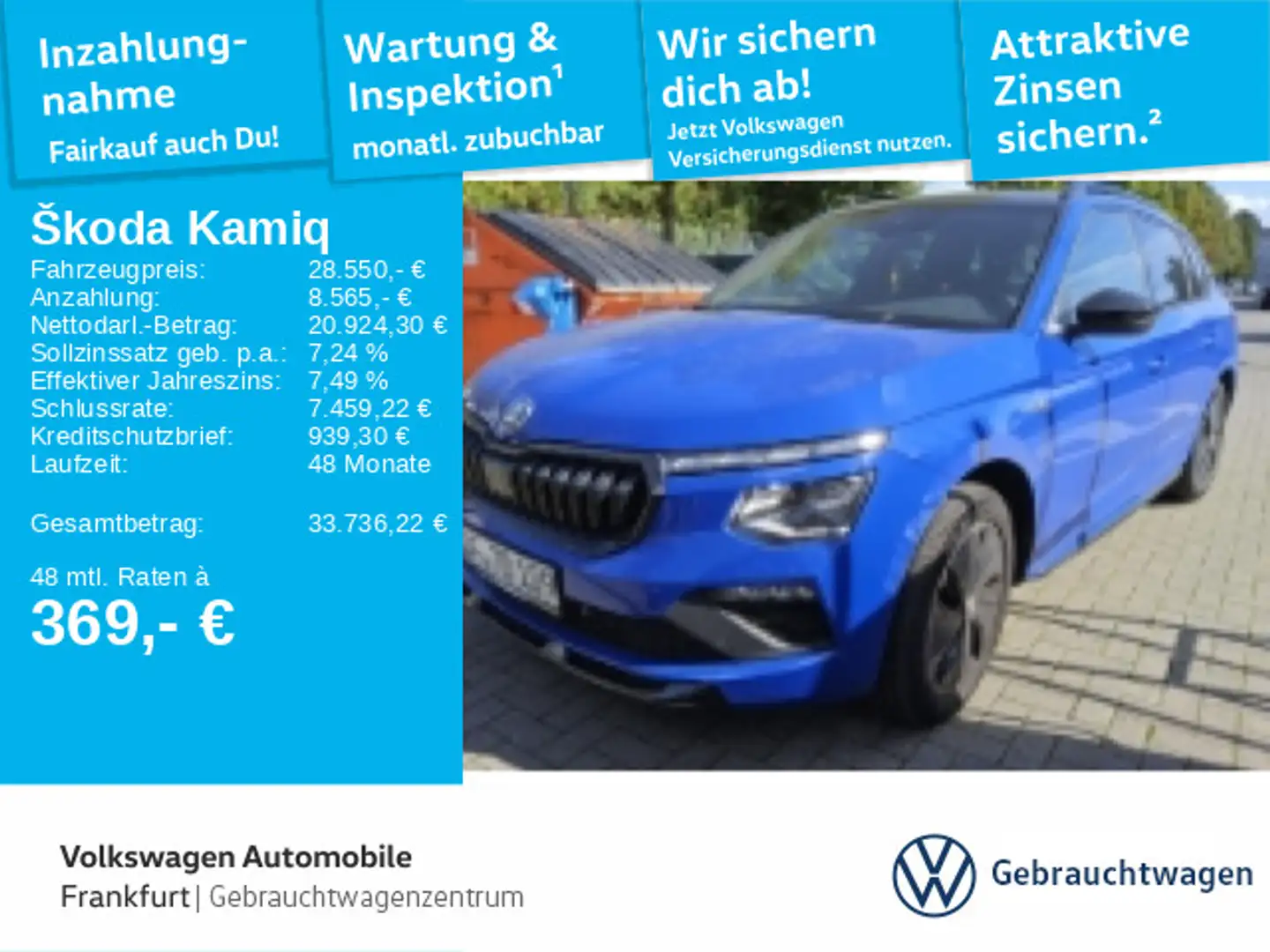 Skoda Kamiq 1.5 TSI DSG Monte Carlo Navi FrontAssist Blau - 1