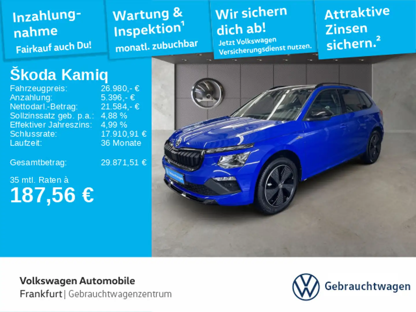 Skoda Kamiq 1.5 TSI DSG Monte Carlo Navi FrontAssist Blau - 1
