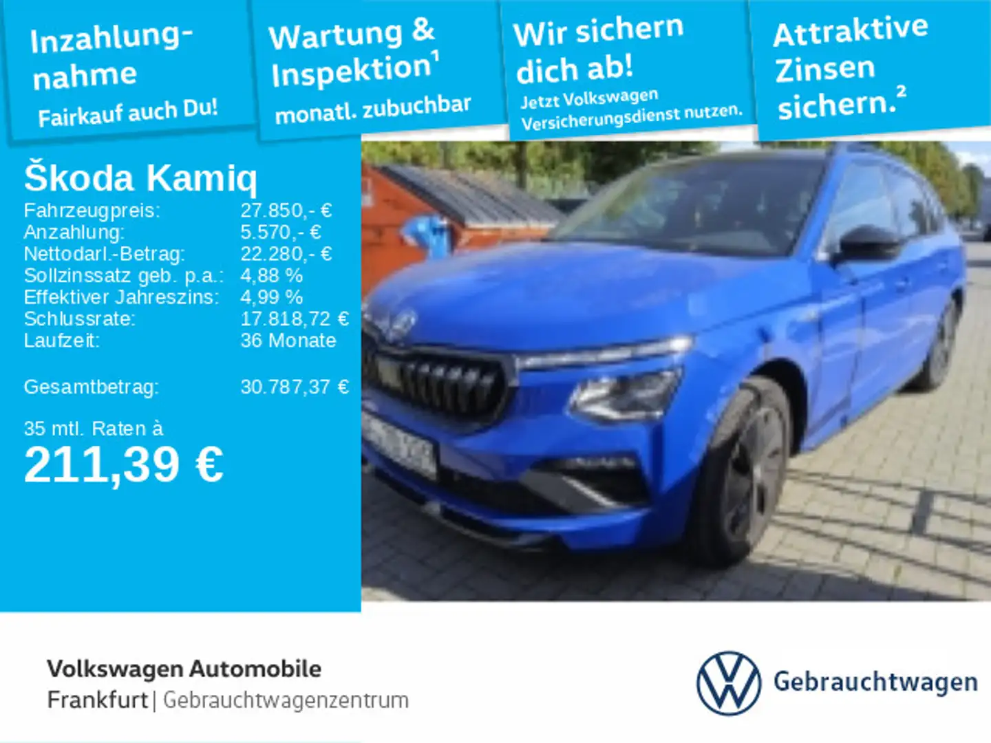 Skoda Kamiq 1.5 TSI DSG Monte Carlo Navi FrontAssist Blau - 1