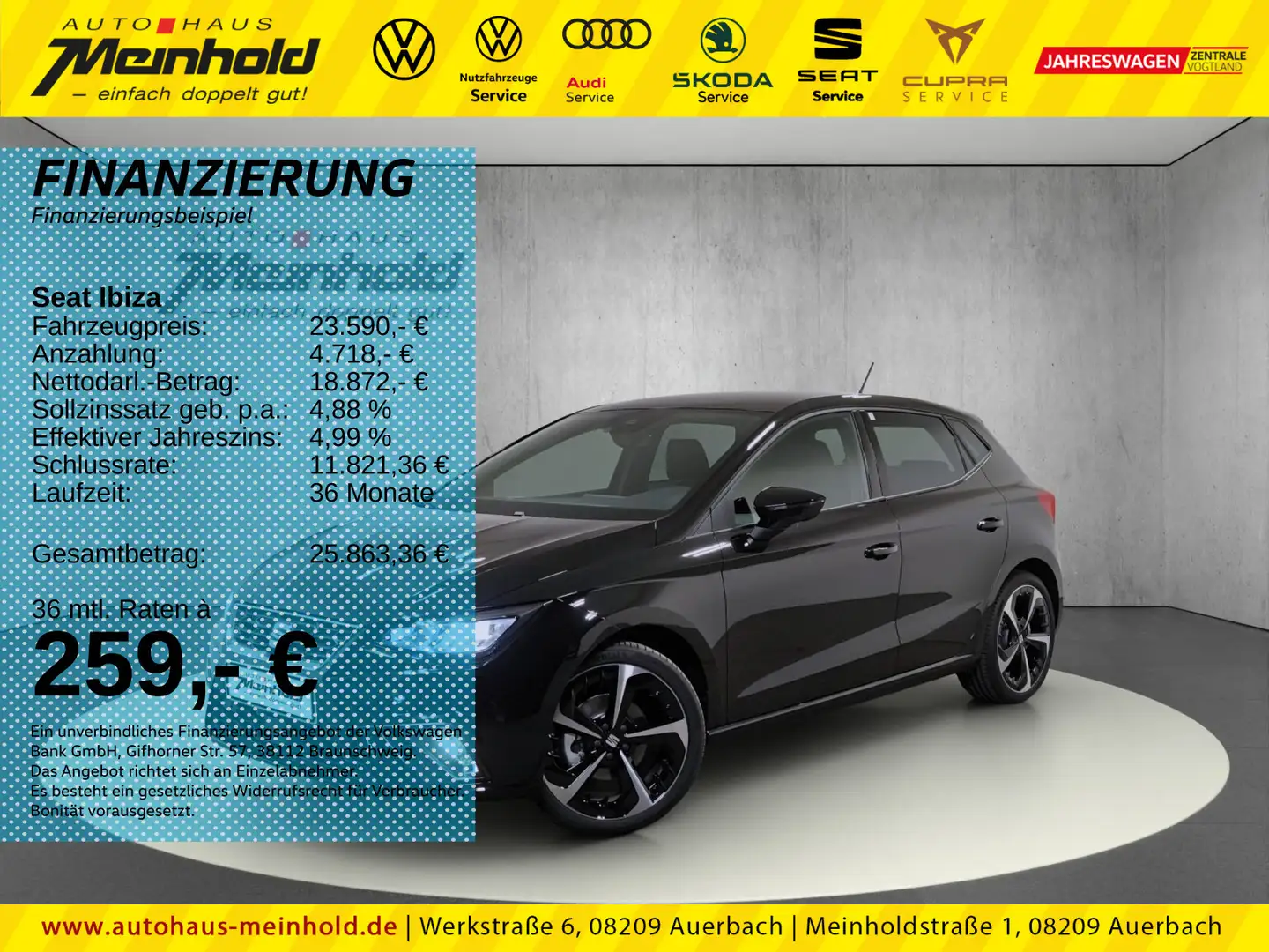 SEAT Ibiza 1.0 TSI DSG FR, ACC, Alu 18", LED, Kamera Schwarz - 1