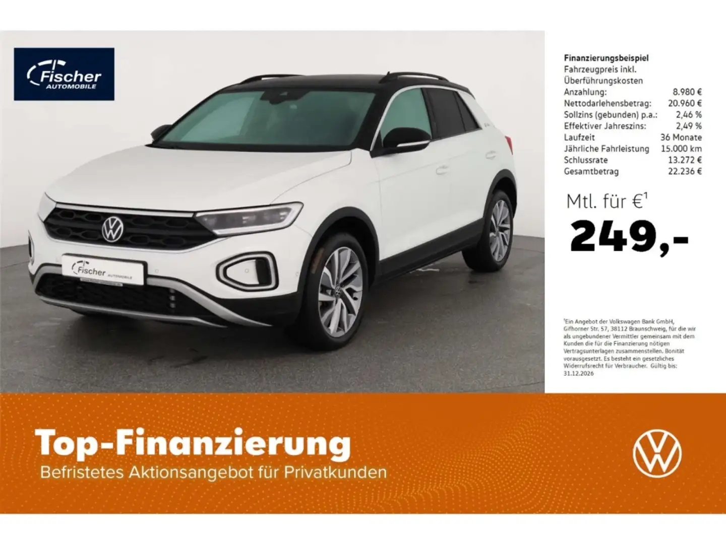 Volkswagen T-Roc 2.0 TDI GOAL DSG AHK/LED/NAV/ACC/RFK/Keyl. Weiß - 1
