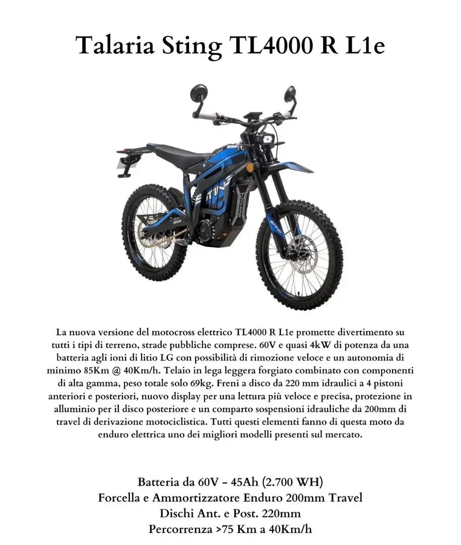 Talaria TL STING 4000 R L1e Nero - 1