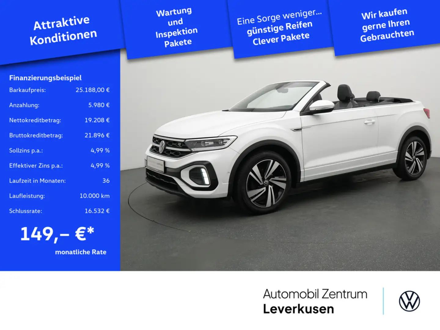 Volkswagen T-Roc Cabrio R-Line DSG ACC AHK NAVI KAM LED Weiß - 1