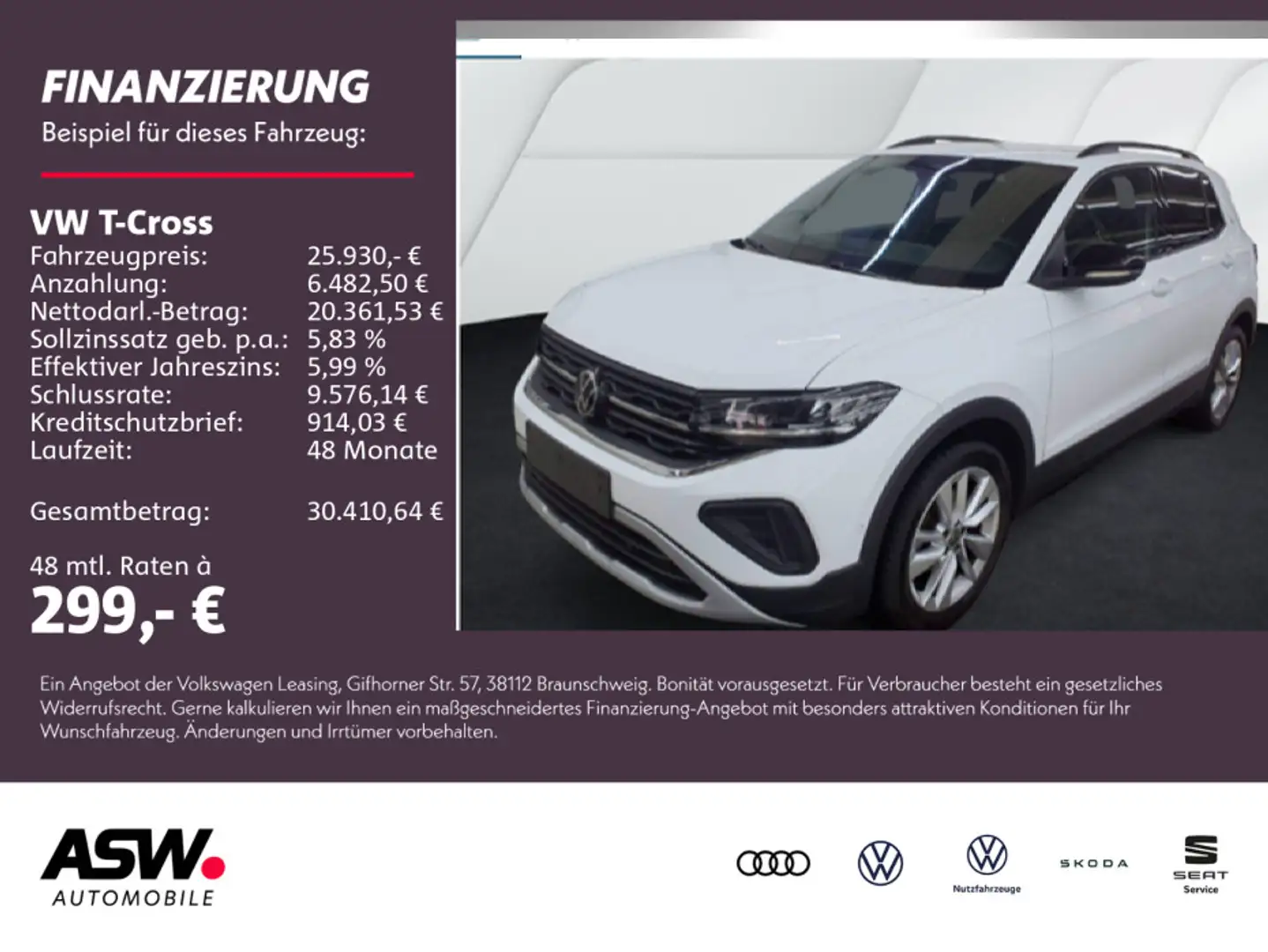 Volkswagen T-Cross Goal 1.0TSI DSG LED NAVI PDC ACC SHZ AHK Weiß - 1