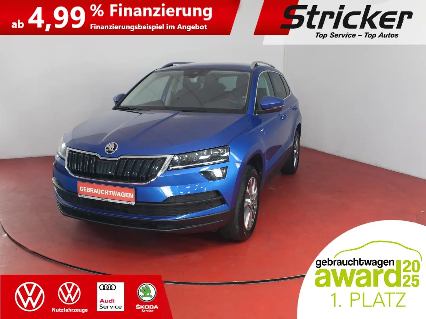 Skoda Karoq Clever 2.0TDI DSG 296,-ohne Anzahlung Standh. ACC Blau - 1