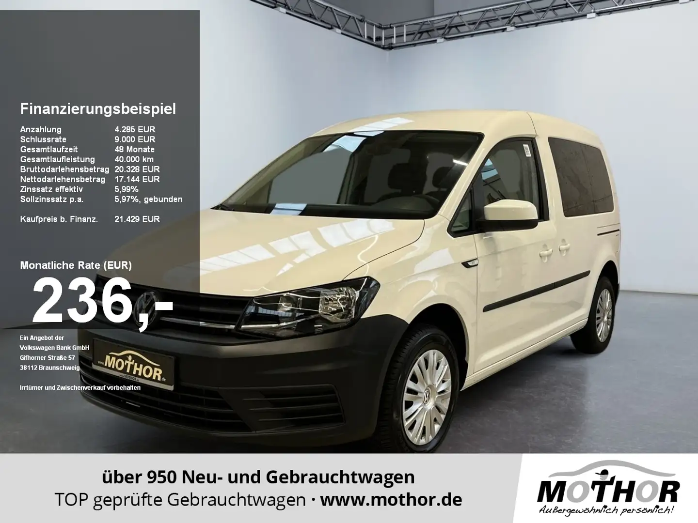 Volkswagen Caddy Trendline 2.0 TDI Klimaanlage Bluetooth Weiß - 1