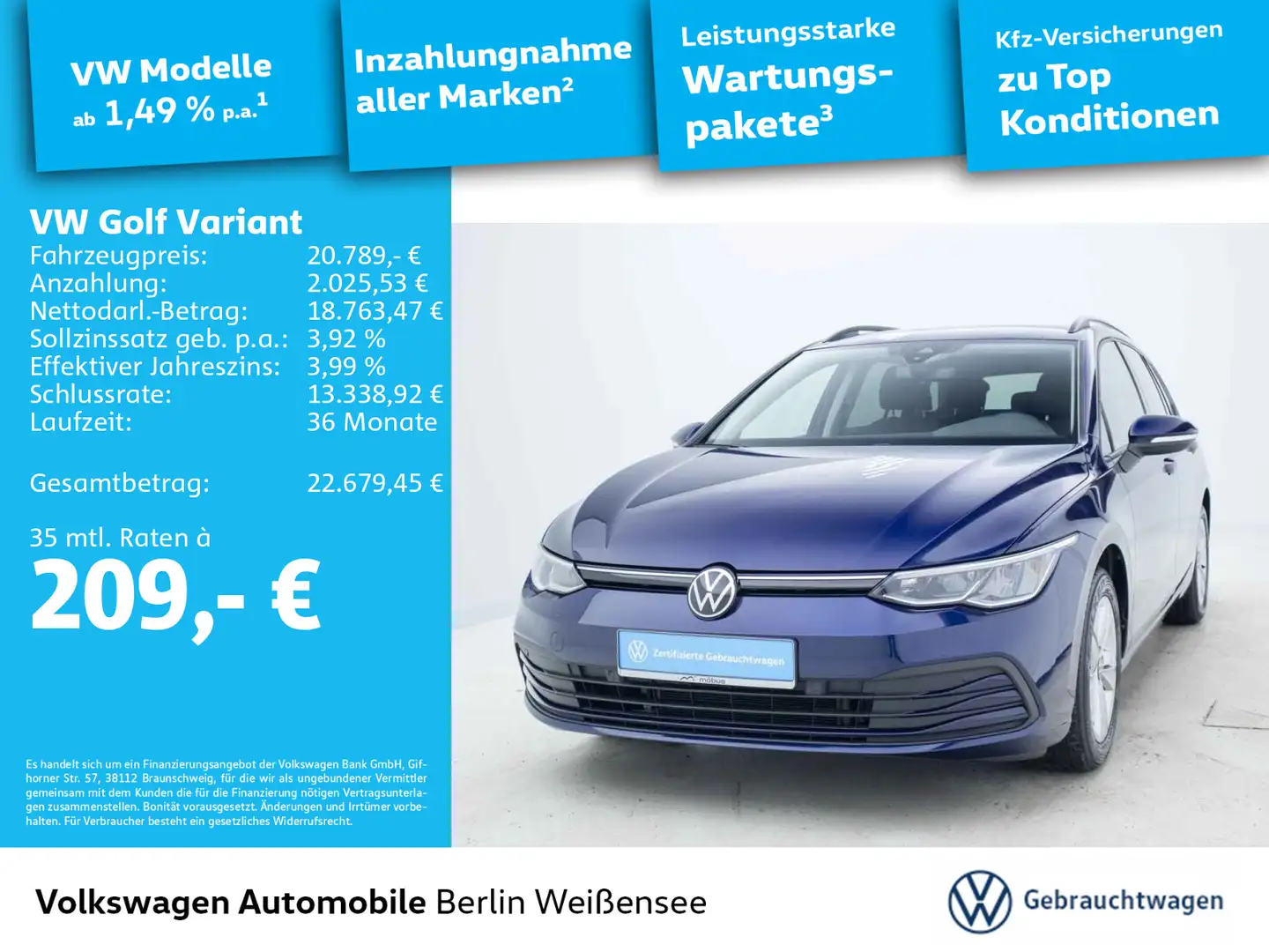 Volkswagen Golf Variant Golf VIII Variant 2.0 TDI Life *DSG*APP*ACC*LED* Blau - 1