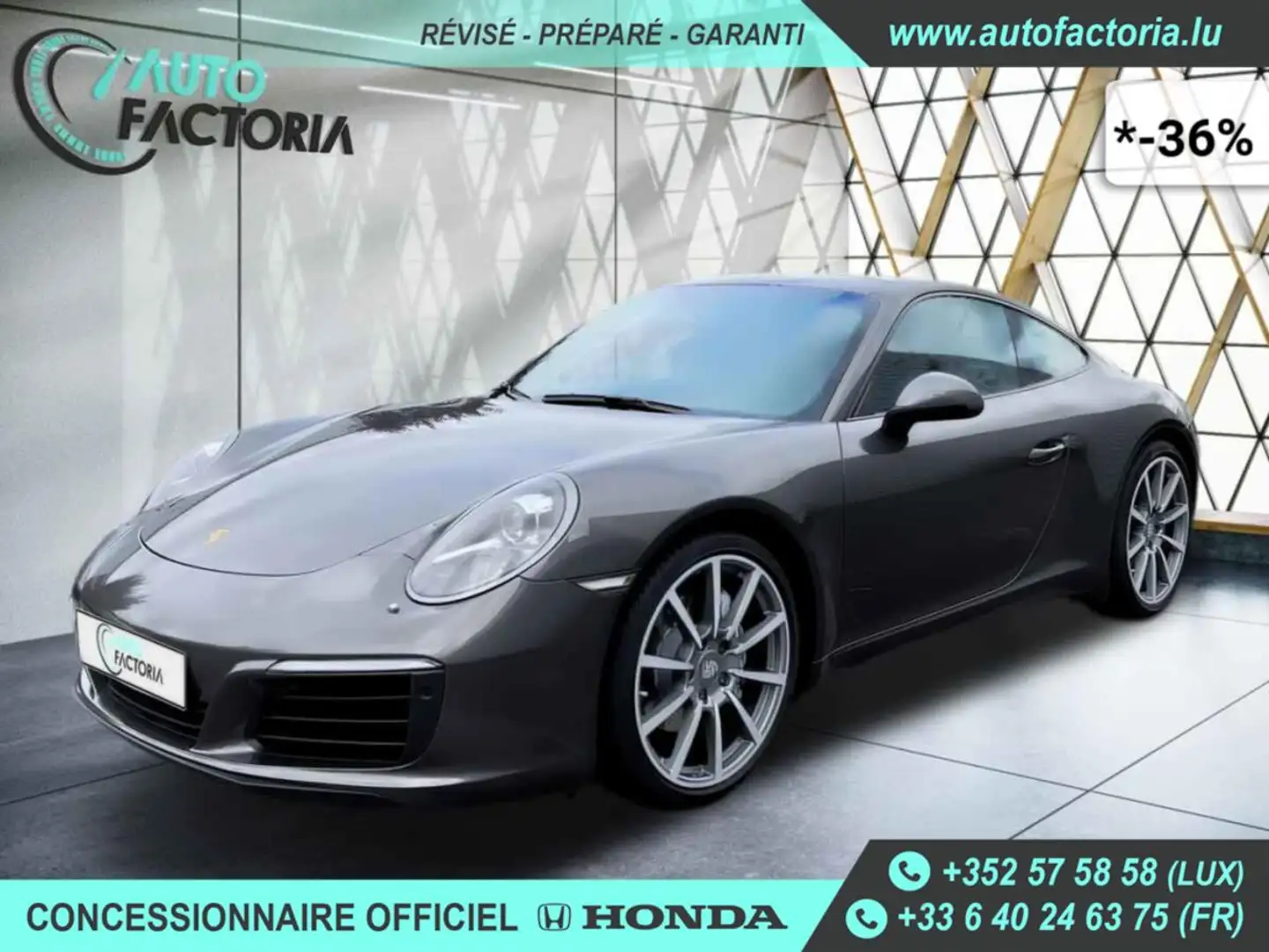 Porsche 911 Type 991 -36% 3.0 370cv BVA CARRERA+T.PANO+GPS Gris - 1