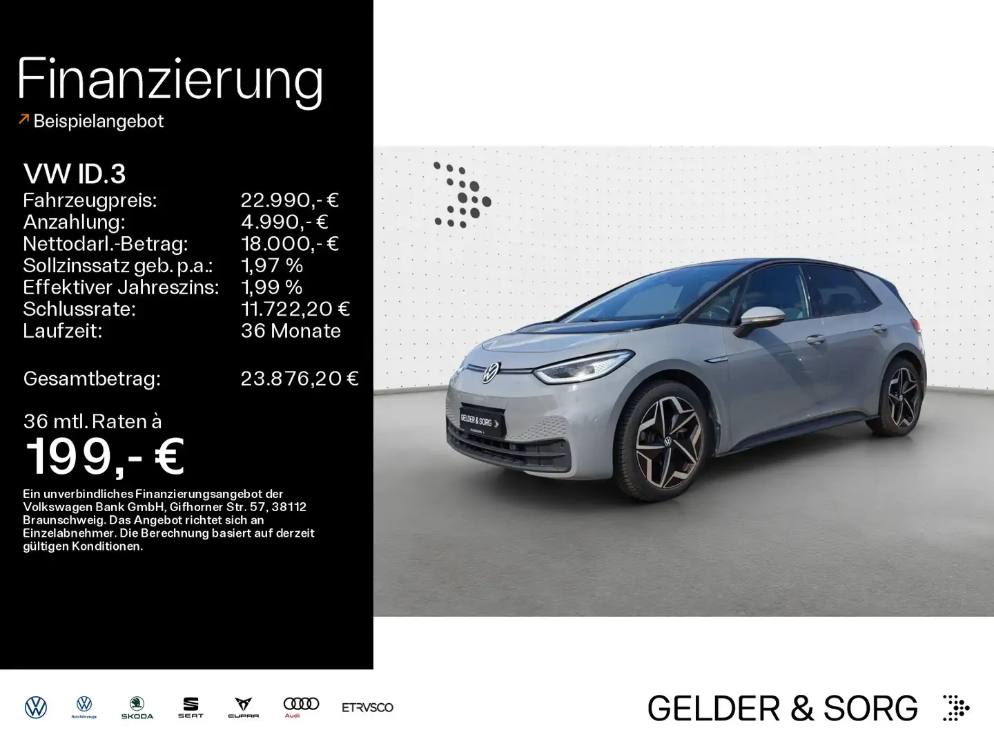 Volkswagen ID.3 Pro Performance RFK*Navi*HuD*Pano*ACC*DAB+ Grau - 1