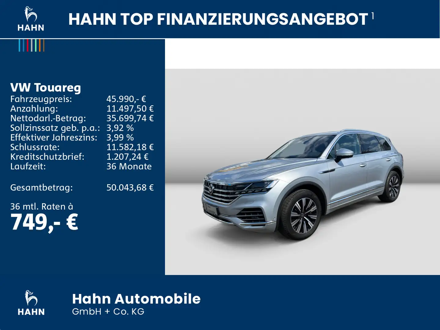 Volkswagen Touareg Elegance 3.0TSI 4Mo AREA LEDER PANO MATR Silber - 2