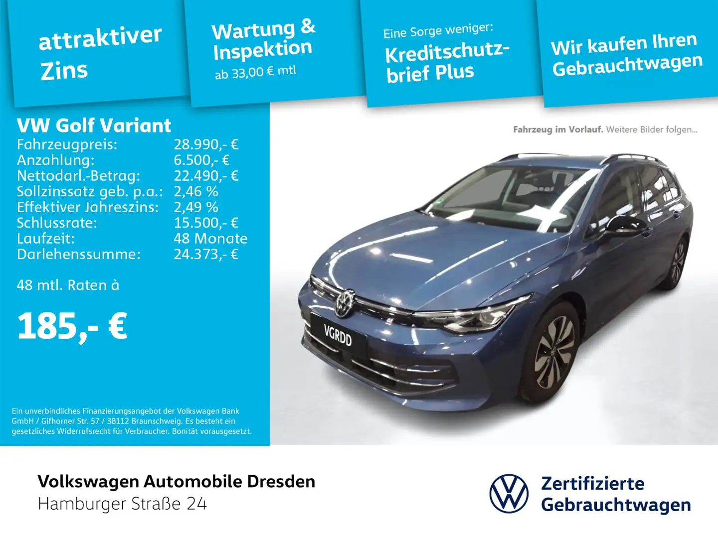Volkswagen Golf Variant Golf VIII Variant GOAL 1.5 eTSI DSG LED AHK SIDE Blau - 1