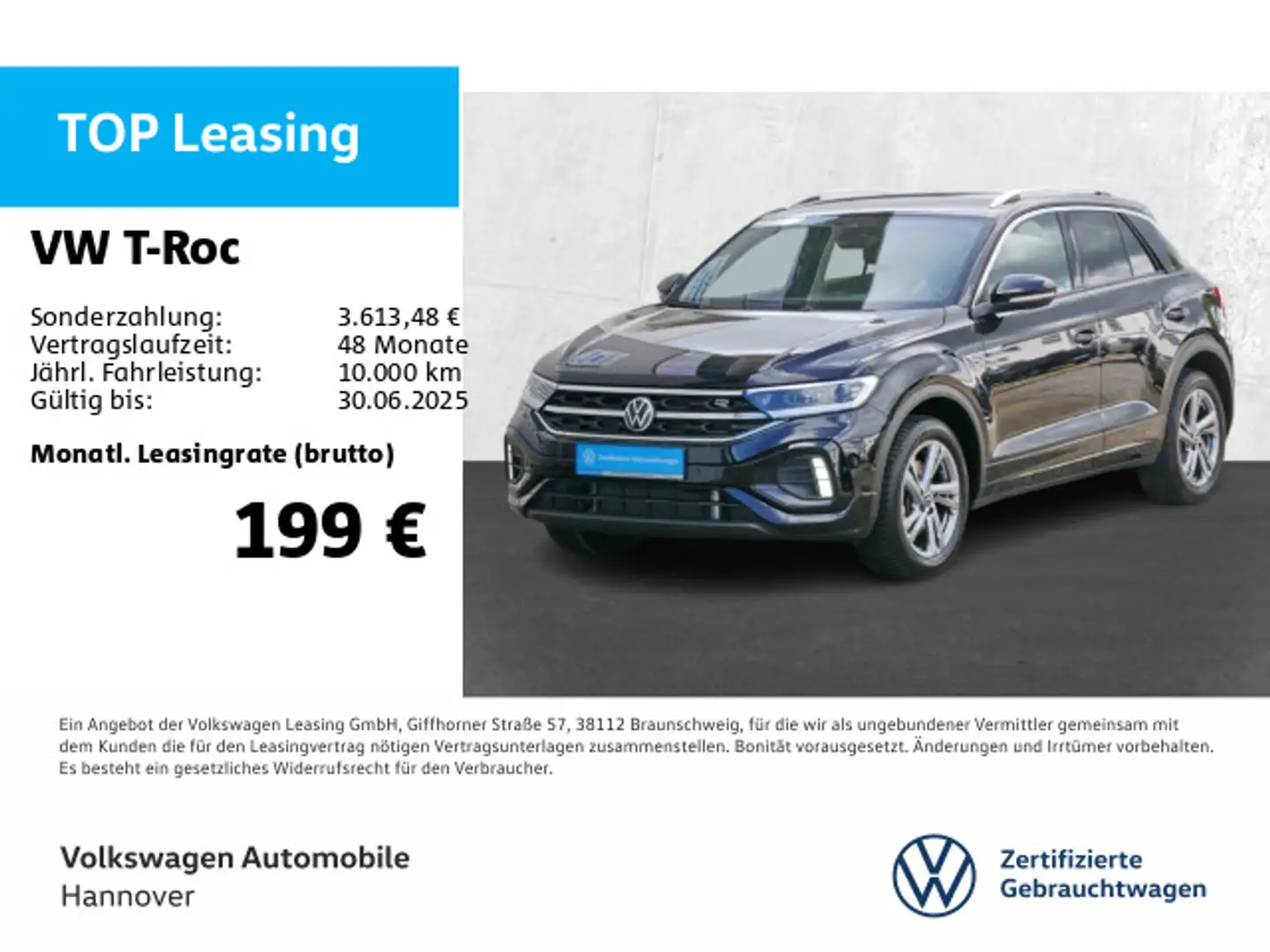 Volkswagen T-Roc 2.0 TDI DSG R-Line Navi AHK LED DigCockpit Schwarz - 1