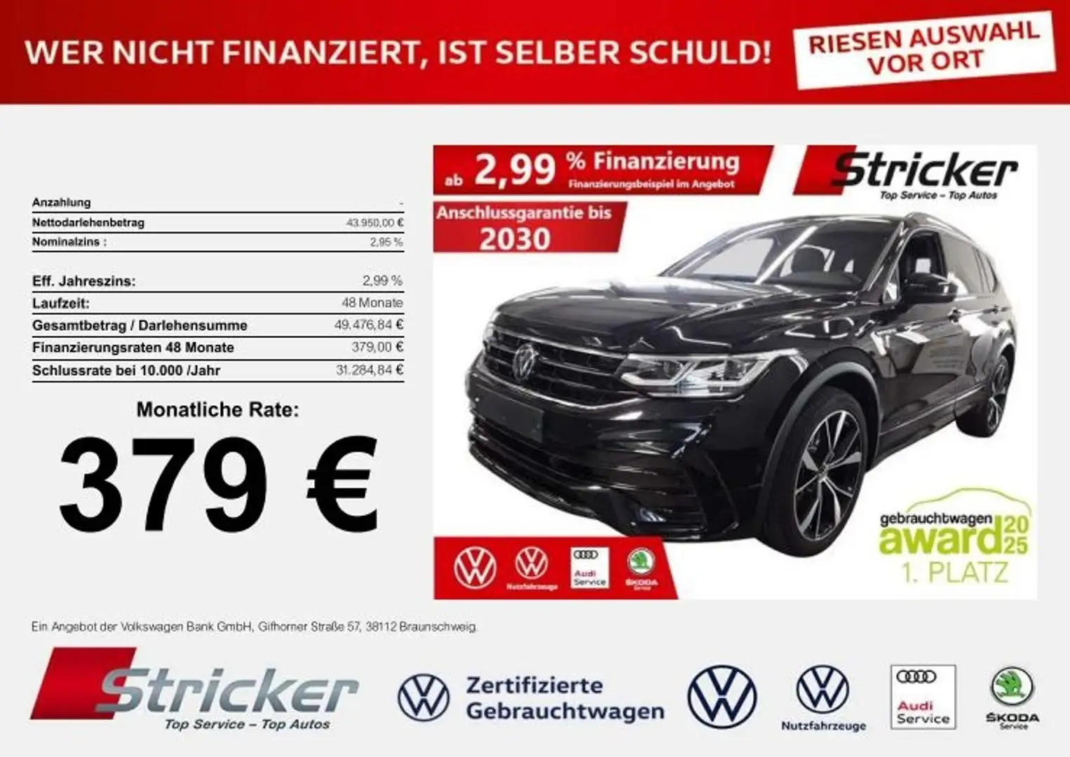 Volkswagen Tiguan Allspace R-Line Black Style 2.0TSI DSG 379,-ohne Anzahlung Schwarz - 1