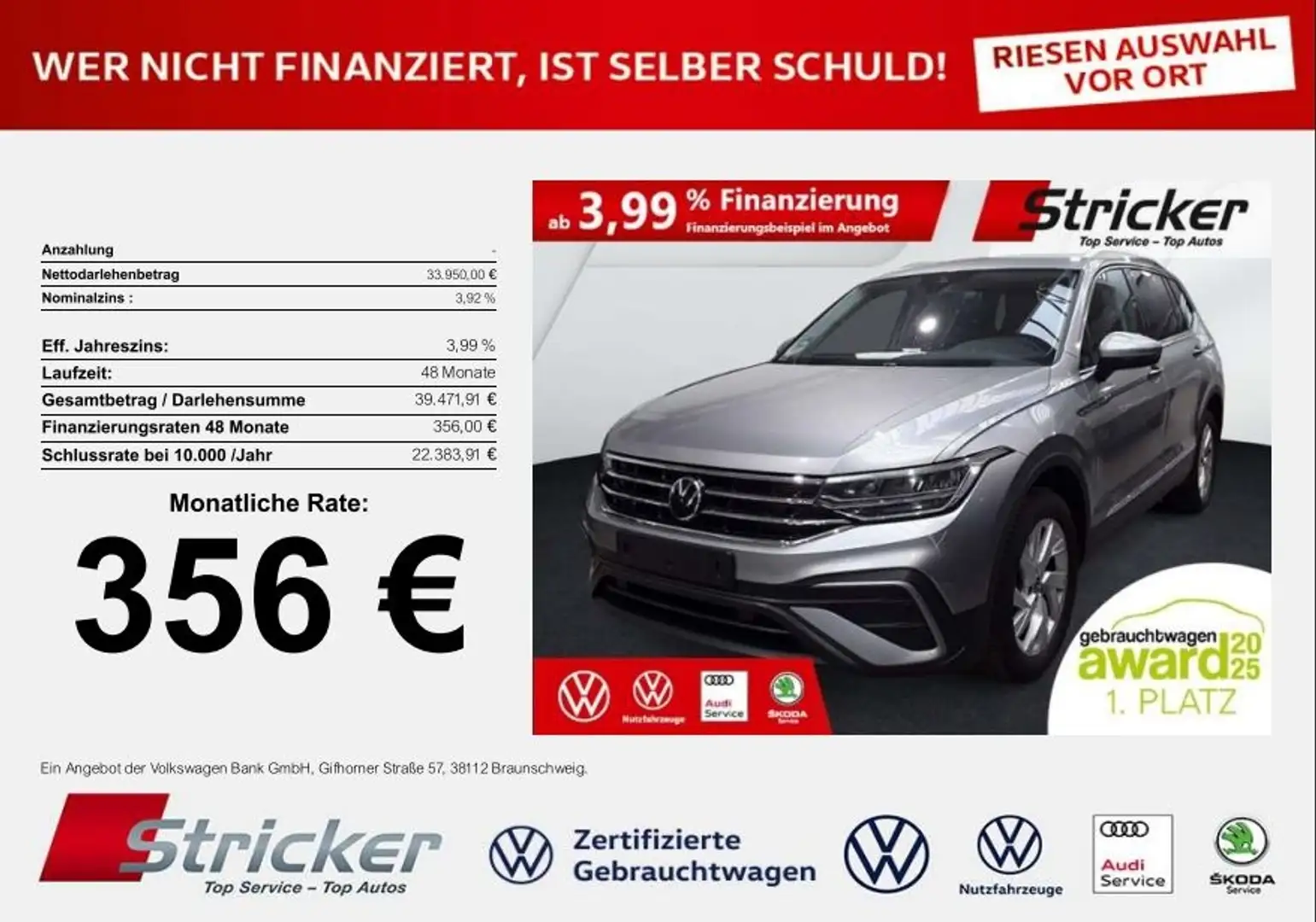 Volkswagen Tiguan Allspace Life 1.5TSI DSG 356,-ohne Anzahlung 7-Sitzer AHK Zilver - 1