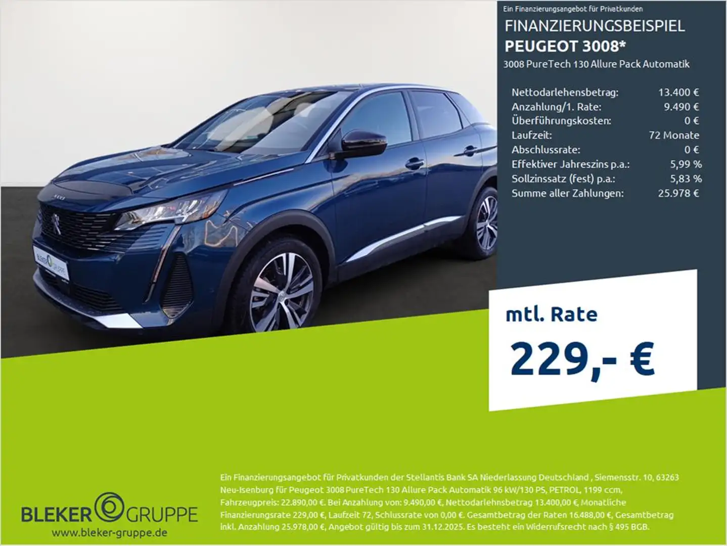 Peugeot 3008 PureTech 130 Allure Pack Automatik Blauw - 1
